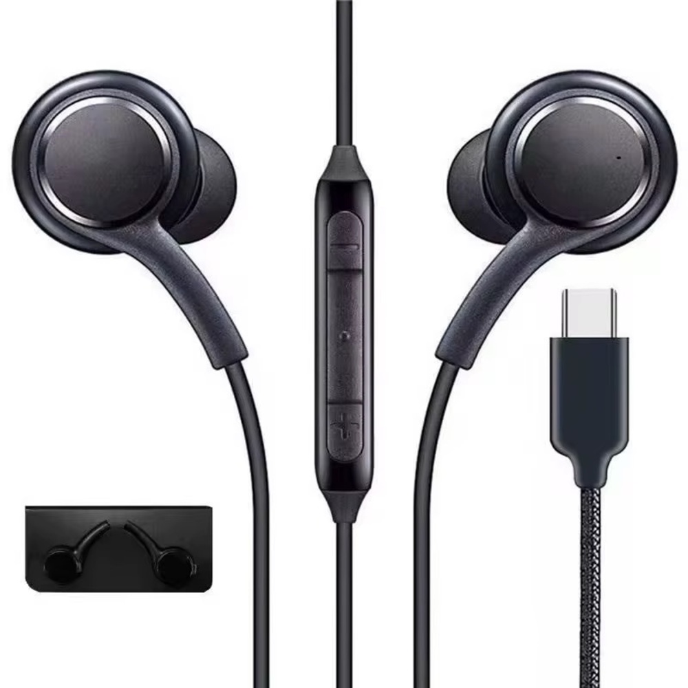 Type-C Wired Earbuds - Universal for Samsung Devices - Black Color - 1pc